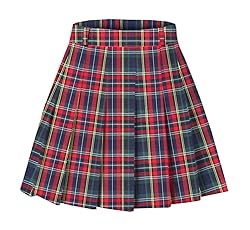 SANGTREE Women Pleated Plaid Skirt High Waist