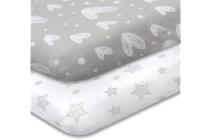 Biloban Pack and Play Sheets, 2 Pack, 100% Natural Cotton Jersey Knit Fitted for Pack and Play Playard, Soft Breathable, Pres