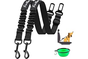 fancigo Dog Seat Belt for Car. 2 Pack Adjustable Dog Safety Seatbelt. Adjustable Strap, Strong Nylon Fabric, Bungee Buffer Dog Puppy Car Seat Belt.(Black+Black)