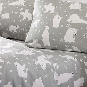 Home Fashion Designs Flannel Sheets Twin Winter Bed Sheets Flannel Sheet Set Grey Polar Bears Flannel Sheets 100% Turkish Cotton Flannel Sheet Set. Stratton Collection (Twin, Grey Polar Bears)