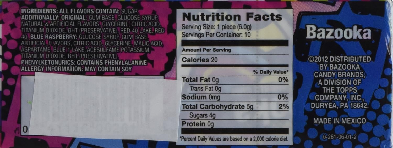 Bazooka Bubble Gum Nutrition Facts Runners High Nutrition