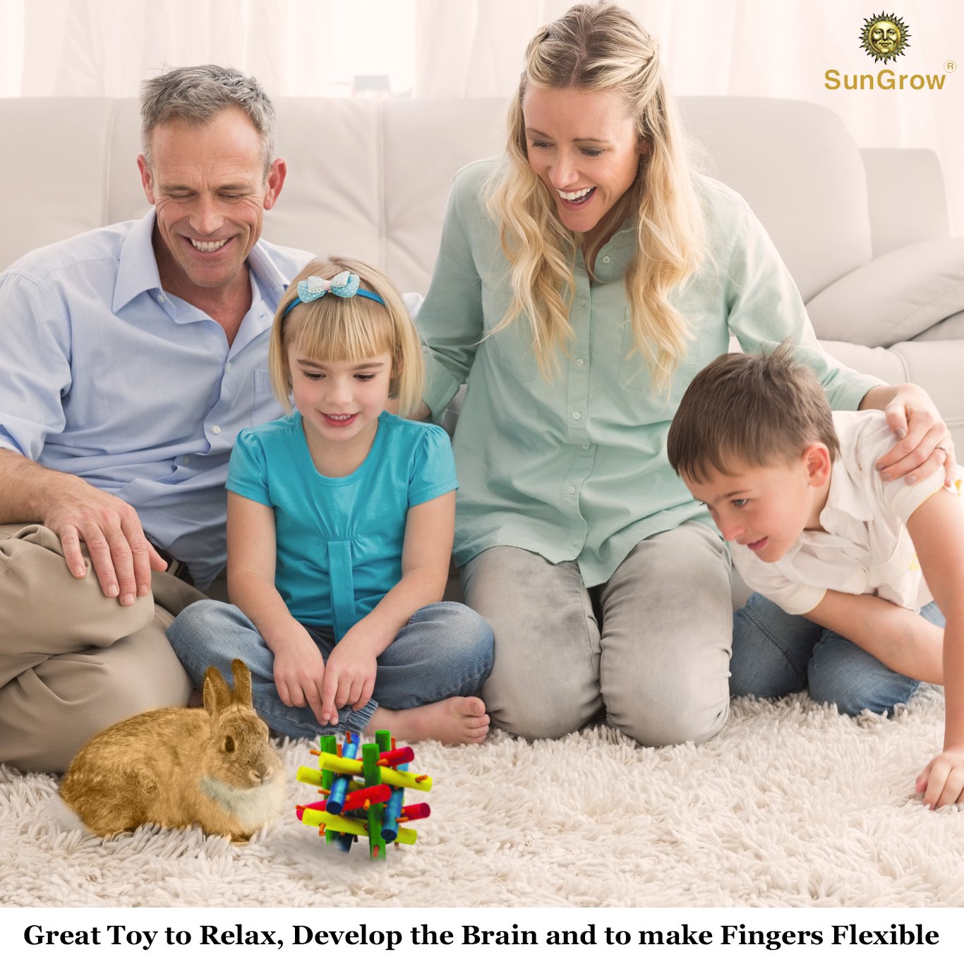 SunGrow Rabbit Wood Knot Nibble Toy: Suitable for Play and Chewing: Bright Colors: Natural Vegetable Dye: Provides stimulation & entertainment: For Rabbits, Guinea pigs & Chinchillas