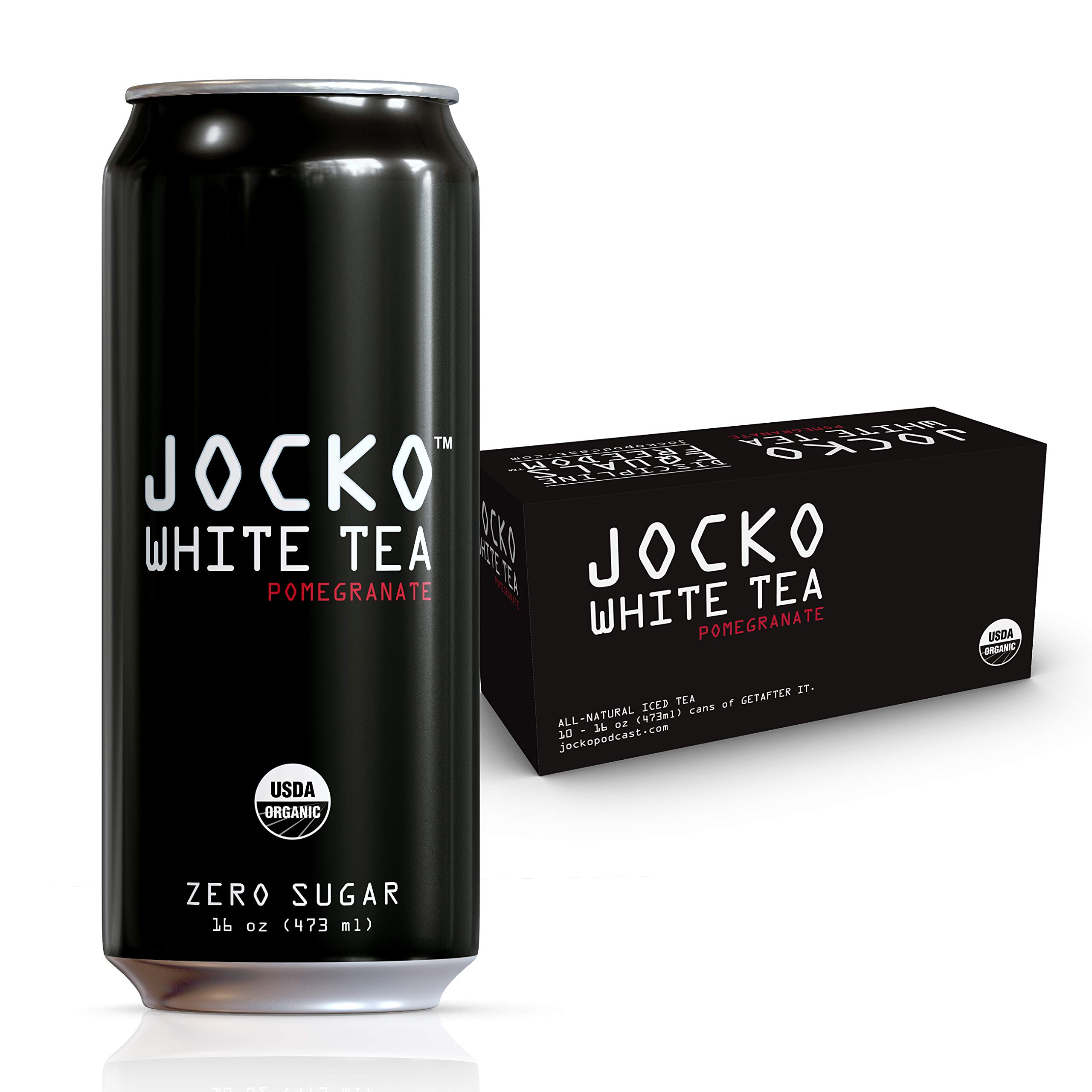 Jocko White Tea Organic ZERO SUGAR White Pomegranate Tea with Natural Energy, 16 Ounce Cans