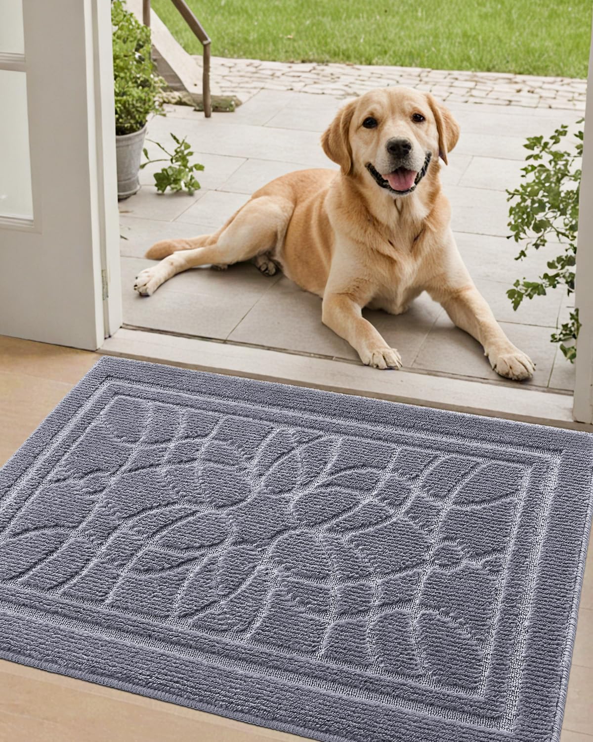 Photo 1 of DEXI Front Door Mat for Home Entrance, 24x36 Non-Slip Absorbent Floor Mats Low-Profile Washable Doormat for Entryway, Garage, Patio, Light Gray