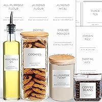 192 Kitchen Pantry Labels for Food Containers, Organize Pantry with Minimalist Preprinted Black Text on White Vinyl Stickers