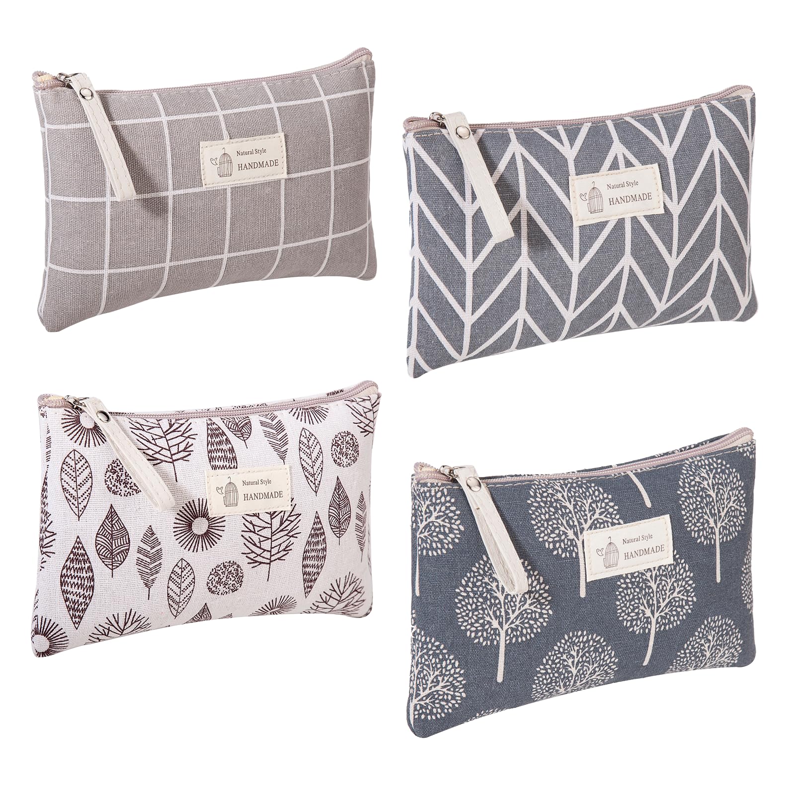 VEGCOO 4 Pcs Canvas Cosmetic Bag, Printed Makeup Bag for Women Girls, Multifunctional Travel Toiletry Bag for Gift Travel Daily Use
