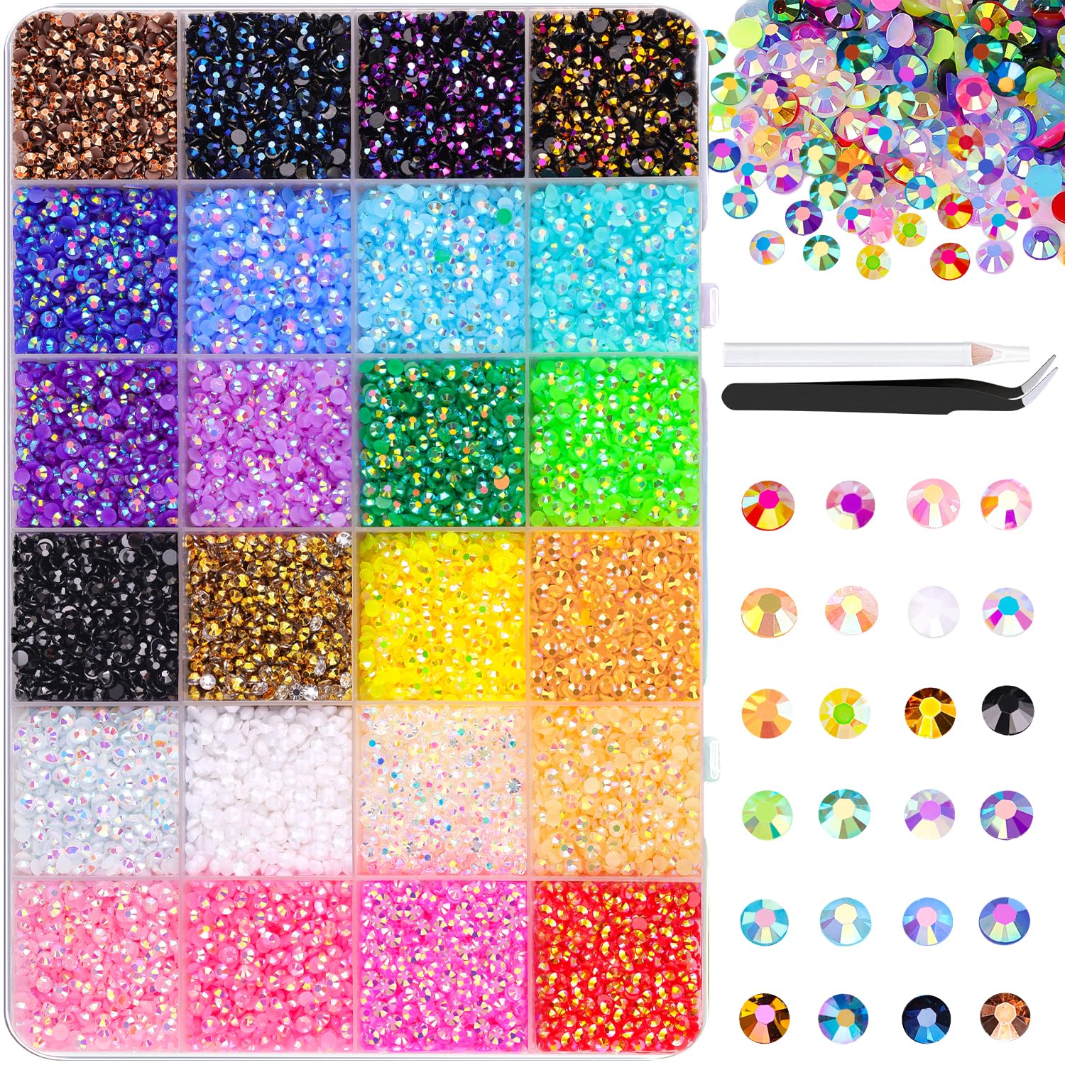Photo 1 of 24000Pcs Resin Rhinestones for Crafting with Tweezers, Mixed-Color 3mm Non Hotfix Flatback Gems, Bedazzling Crystal for DIY Crafts Clothing Tumblers Mugs Shoes Fabric Decor Nail Art Makeup