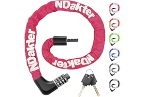 NDakter Upgrade Bike Chain Lock with 4 Digit Combination and 2 Keys, 3.2/4.28 Ft Heavy Duty Anti-Theft Bicycle Lock, 2 Ways to Unlock High Security Scooter Locks for Ebike, Escooter, Door