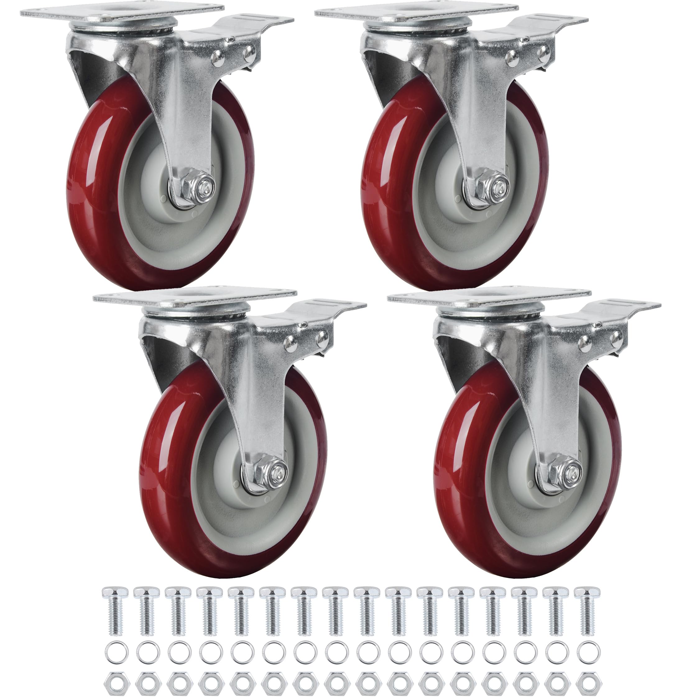 Photo 1 of Finnhomy 5 Inch Casters Wheels Set of 4 Heavy Duty Plate Swivel Locking Casters for Furniture/Workbench Premium Industrial Wheels 3000 Lbs Anti-wear Smooth Casters Red (Free Screws)