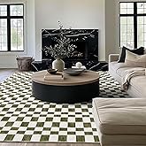 EVERGRACE Checkered Plaid Area Rug 8x10, Soft Fuzzy Faux Wool Rugs Washable Christmas Rugs Large Rug Carpet for Entryway Bedroom Living Room Hallway Kitchen Dining Room and Laundry Room, Olive Green