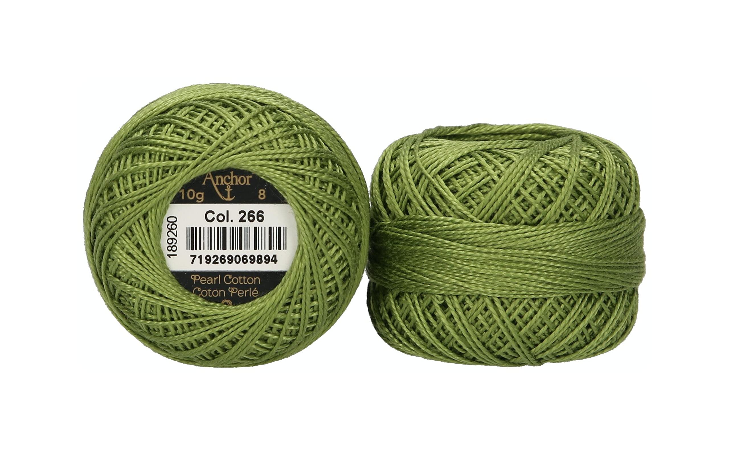 Anchor 4591008-00266 Embroidery Thread, 100% Cotton, Olive Green, Thickness 8, 82 m, 16 g