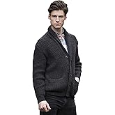 Aran Crafts Men's Irish Cable Knitted Ribbed Shawl Cardigan (100% Merino Wool)