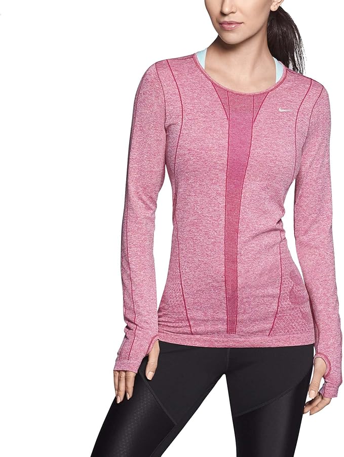 NIKE Women's DriFit Knit Long Sleeve Running ShirtHeather Magenta at