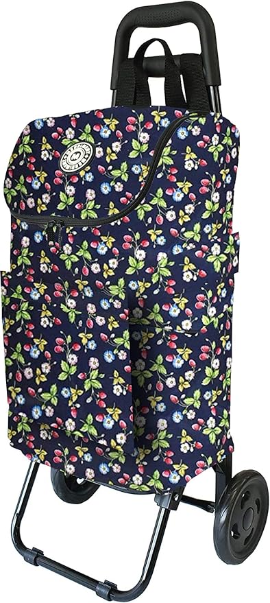Amazon Co Jp Basic Standard ショッピングカート 折り畳み 軽量 大容量 35l 保冷 保温 スーパー 買い物カート キャリーカート おしゃれ ネイビー 花柄 ホーム キッチン
