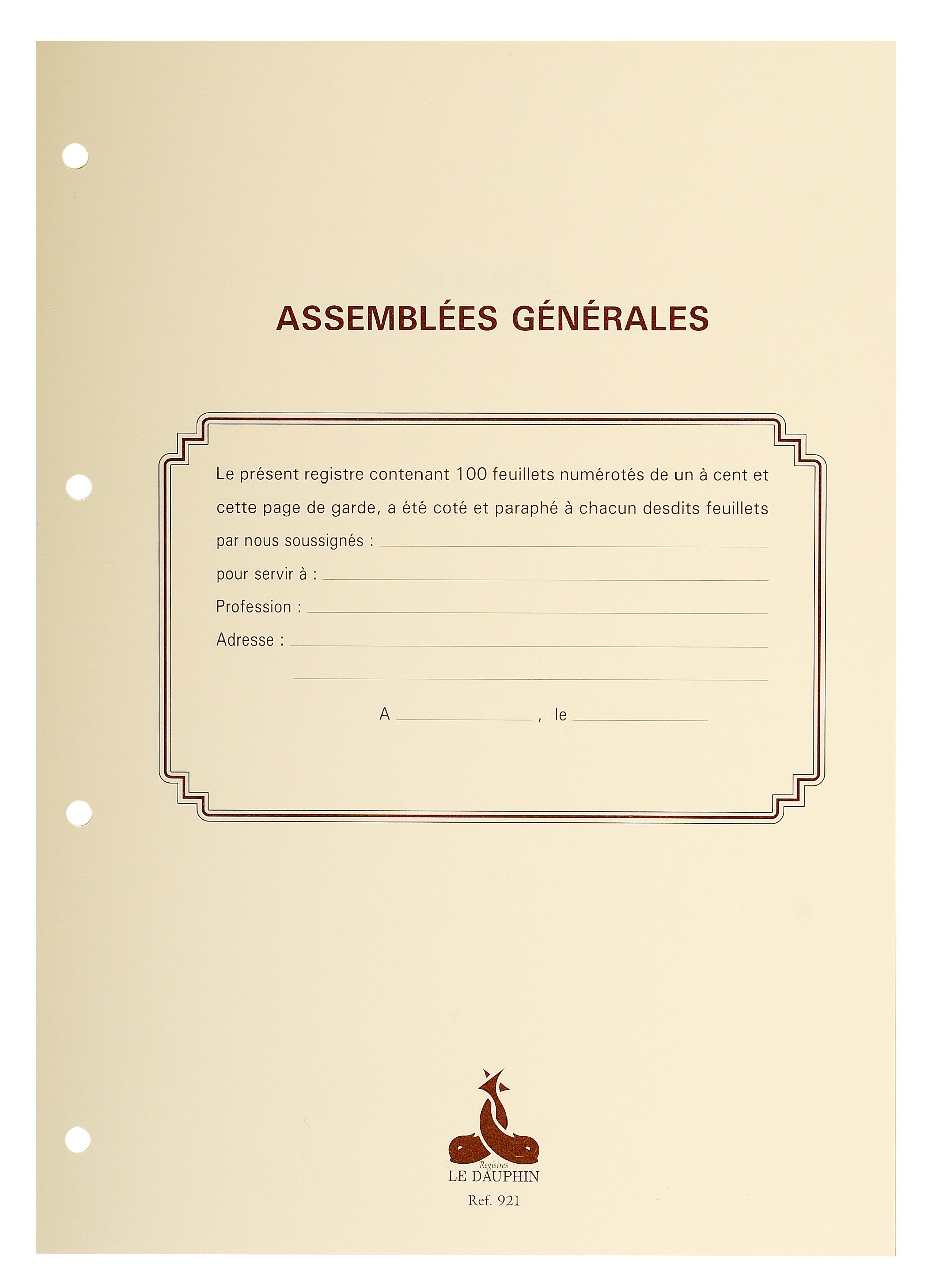 le dauphin - Ref. 2721D - 1 numbered/perforated refill 100 plain sheets 90g, with endpapers for legal binders General Meetings, board of directors, journal and inventory books - A4