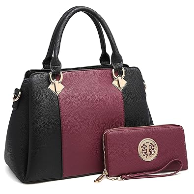 MK BELTED COLLECTION MK Belted collection Stylish women handbags~Vegan leather Satchel handbag Top handle purse Classic/Fashion Tote bags (E-8013-(PP/BK))