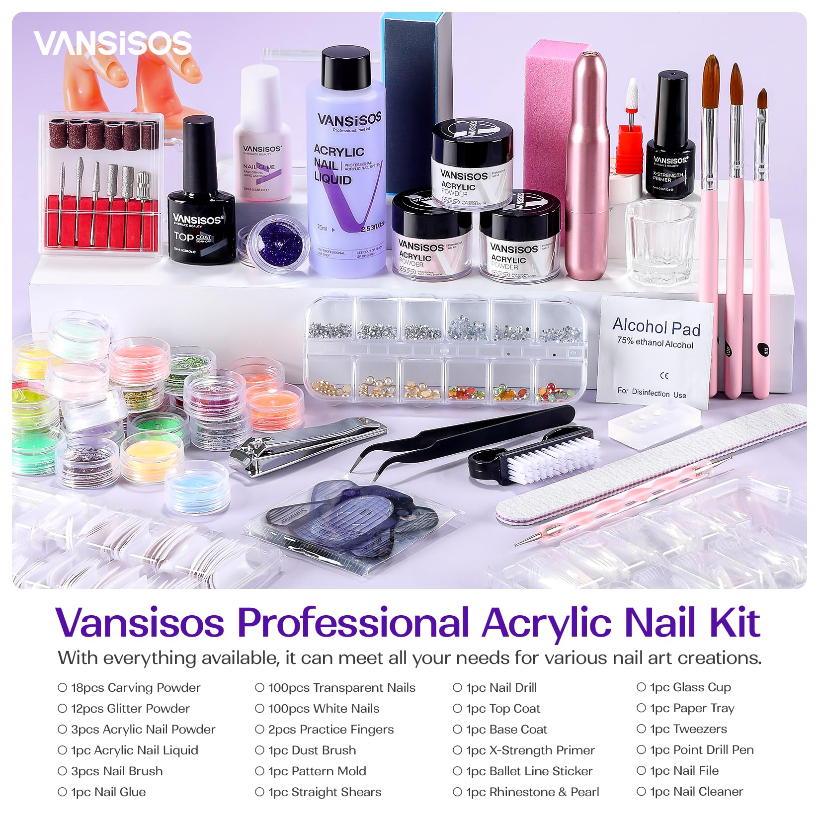 Acrylic Nail Kit for Beginners with Everything: Professional Nail Kit Acrylic Set with Drill and Acrylic Nail Powder Liquid Set Nail Decoration Supplies Manicure DIY Salon Women Christmas Gift - Image 2