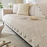 XSlive Cotton Quilted Dog Couch Cover for Sofa Farmhouse Rustic Embroidery Sectional Couch Cover Soft Anti-Slip Sofa Slipcover Furniture Protector for Kids, Pets (Khaki,28"x28")