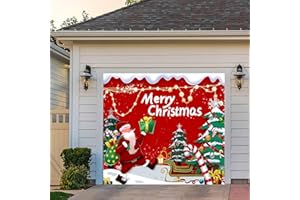 FINGUOLA Christmas Garage Door Decorations - 7x8ft Large "Merry Christmas" Garage Door Banner, Outdoor Wall Decor Garage Door Christmas Decorations & Murals, Christmas Garage Door Cover Photo Props