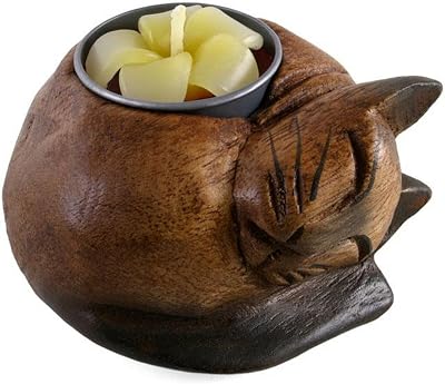 Something Different Curled Cat Wooden Tealight Holder Multi-Colour