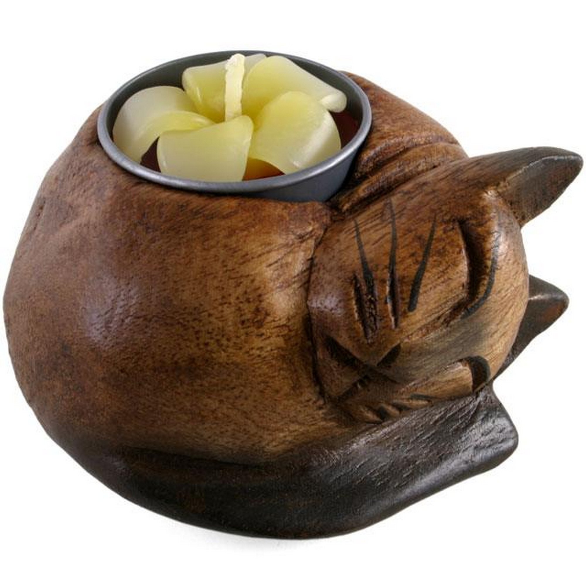 Something Different Curled Cat Wooden Tealight Holder, Multi-Colour