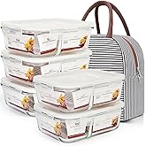 DAS TRUST 5 Pack 36oz Glass Food Storage Containers 2 Compartments Glass Meal Prep Containers with Lids Lunch Containers Food