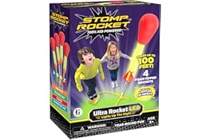 The Original Stomp Rocket® Ultra Rocket LED, 4 Rockets - Outdoor Rocket Toy Gift for Boys and Girls - Comes with Toy Rocket L