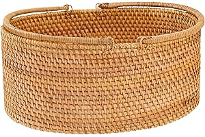 Peslran 12.6"×9"×5" Rattan Picnic Basket with Handles, Large Oval Gift Basket, Hand-Woven Basket for Fruit, Empty Gift Basket for Festival, Wedding, Camping