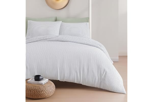 Lane Linen Duvet Cover King Size Set, 3 Piece - Ticking Stripe Blue