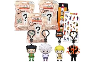 Hunter x Hunter Blind Bag Party Favors Set – Bundle with 3 Anime Figural Keychain Mystery Hanger Clips Plus Bookmark, Stickers | Hunter x Hunter Blind Bag Figures for Teens