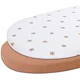 Dreamology Bassinet Sheets Boy,Girl,2 Pack,Cotton Bassinet Sheets,Universal Fit,100% Cotton Knitted Jersey,Rectangle,Hourglass and Oval Fitted Baby Bassinet Sheet,17x32 inch | Brown and Flowers