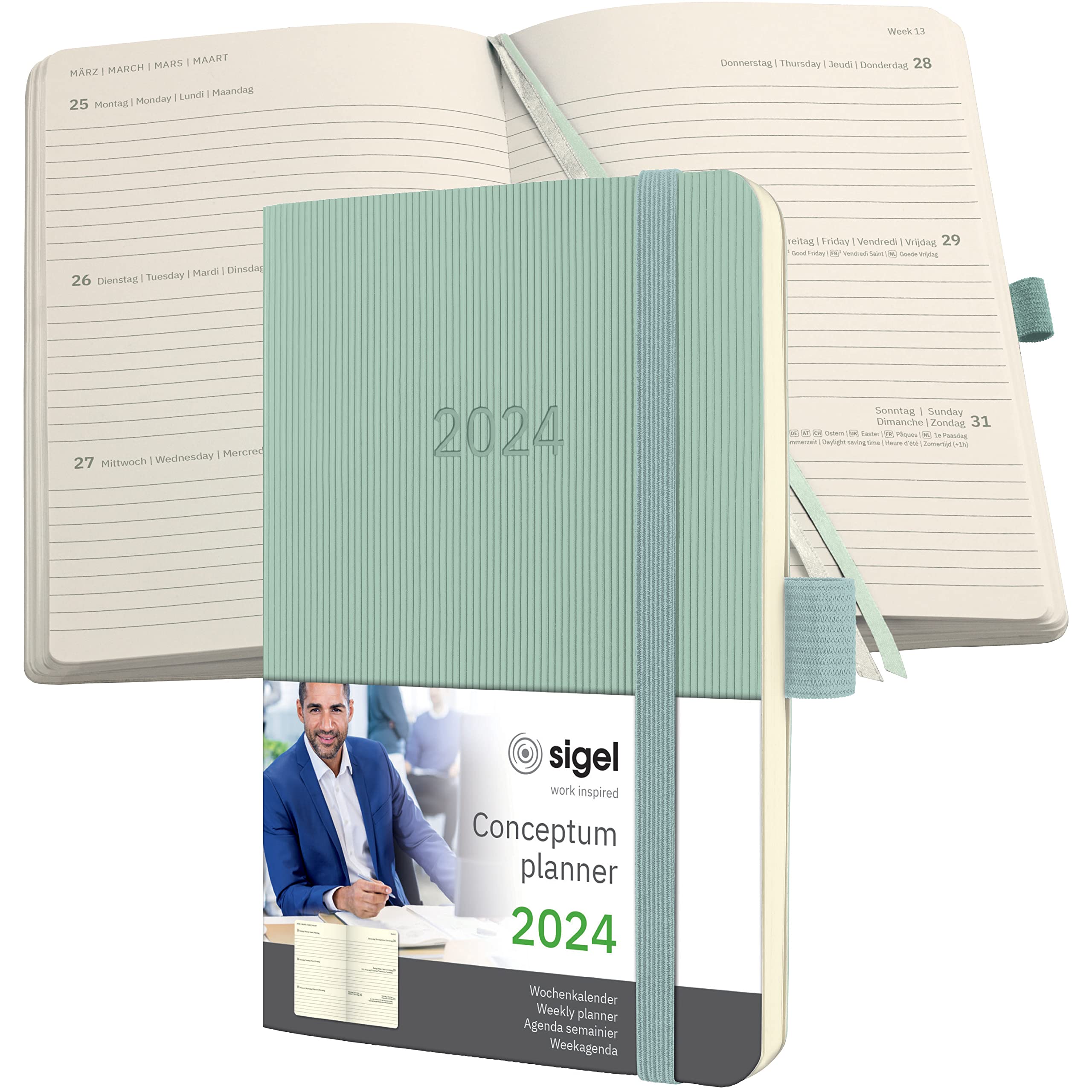 SIGEL C2439 Conceptum Weekly planner 2024, approx. A6, Green, softcover, 2 pages equal to 1 week, 176 pages โ image 1