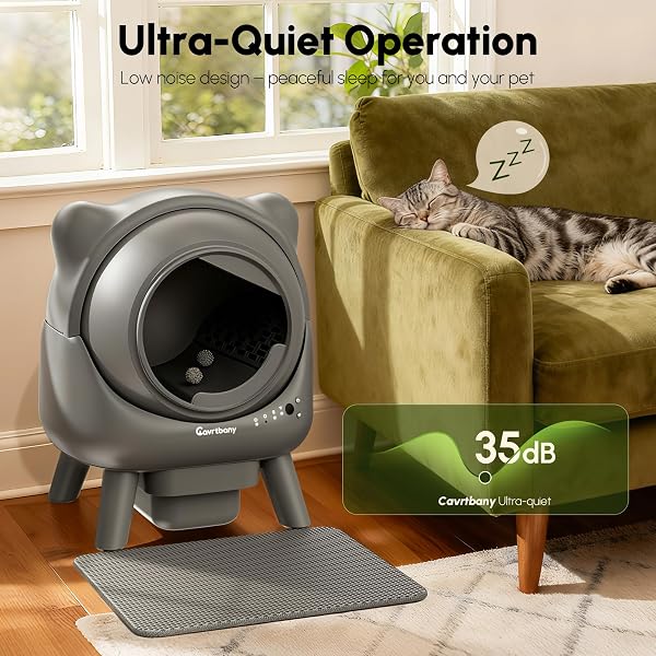 CAVRTBANY AUTOMATIC LITTER BOX, SELF CLEANING LITTER BOX, CAT ROBOT FOR MULTIPLE CATS, WITH SMART APP CONTROL AND HEALTH MONITORING, SAFETY SENSORS, WITH TRASH BAGS, GREY