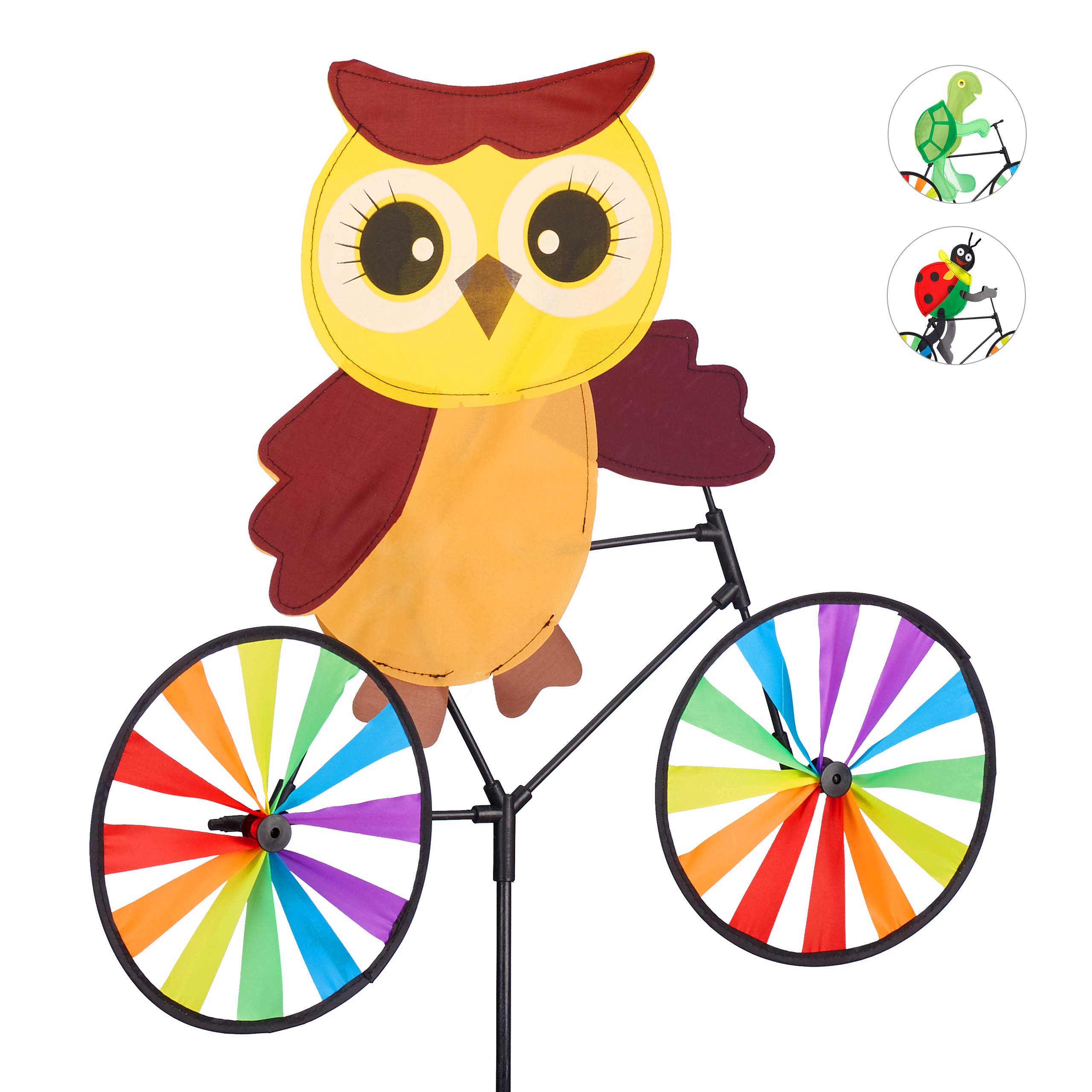 Relaxdays Animal Pinwheel, Garden Windmill with Owl Design, Children, Balcony or Patio, Wind Spinner, Multicolor