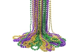 BNIKION 24 Pcs Metallic Bead Necklaces Mardi Gras Party Round Beaded Necklaces Bulk for Patriotic Day, Halloween, Christmas, Party Favor, Carnival