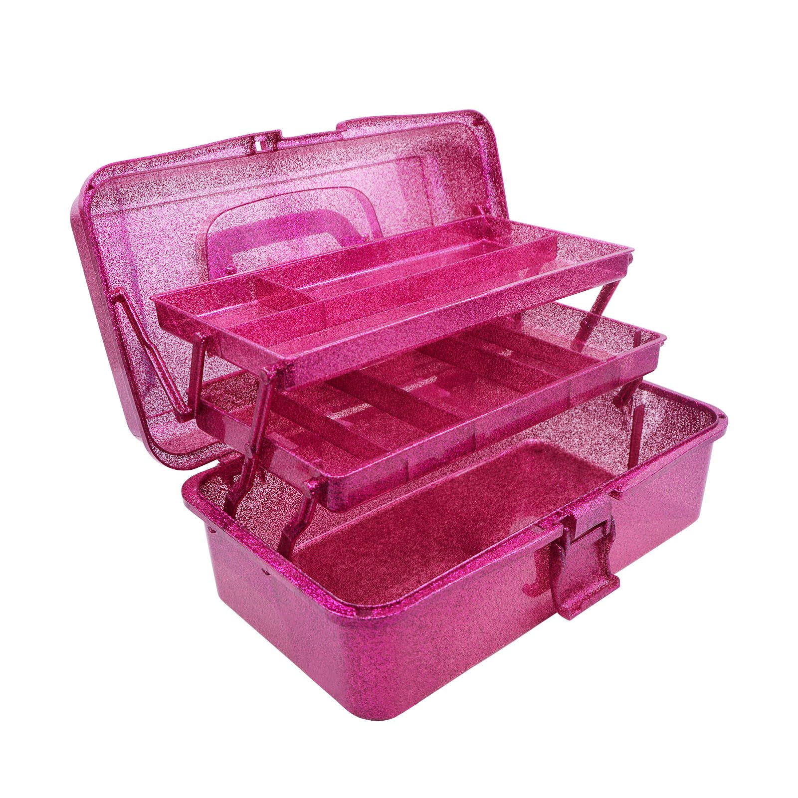 Photo 1 of **MISSING HANDLE** AnRui 3-Tier Multipurpose Storage Box, Emergencies First Aid Kit Container, Medicine Storage Organizer Holder, Portable Folding Tool Box for Art Craft and Cosmetic (Fuchsia)