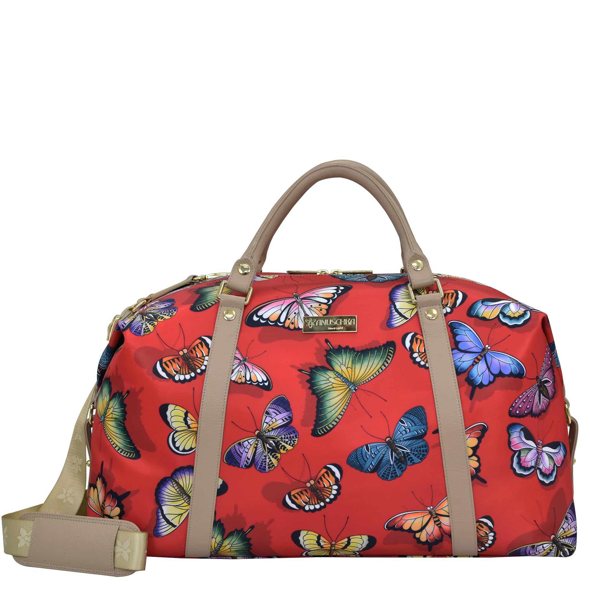 Anuschka Wanderlust Collection Great Escape Duffel Bag - Nylon Fabric Bags for Women - Butterfly Heaven Ruby