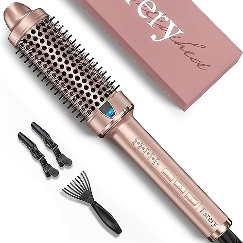 Farery Thermal Brush Ceramic Tourmaline Ionic Curling Iron, 38MM Hot Brush Create Root Volume & Loose Curls, Digital Display 5 Temperatures Heated Wand Volumizer, Dual Voltage