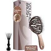 Travel Boar Bristle Hair Brush, Mini Small Pocket Hairbrush For Women Kids | Mini Detangler, Wet &amp; Dry Tangle-Free Hair Brush for Women &amp; Men, No Tangle, Curved Hollow Vented Design For Drying