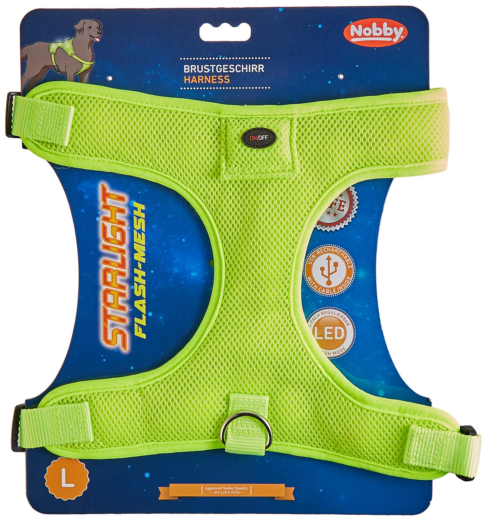 Nobby Flash Mesh LED Safety Harness Neon Yellow Large