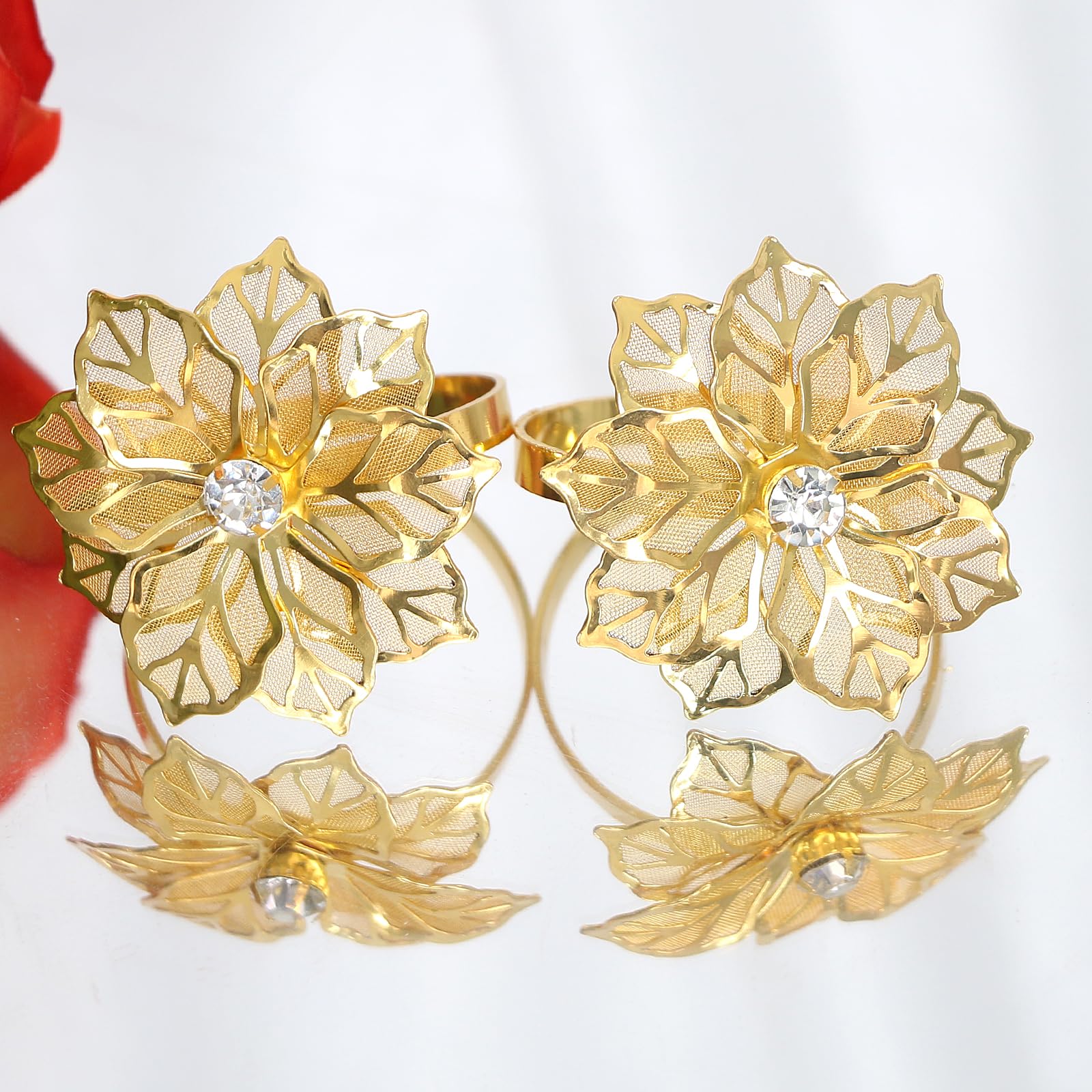 LARDUX 12 PCS Napkin Rings-Hollow Out Floral Exquisite Alloy Napkin Ring Holders for Wedding Christmas Thanksgiving Holiday Banquet Dinner Table Serviette Buckles Decor Favor-Gold