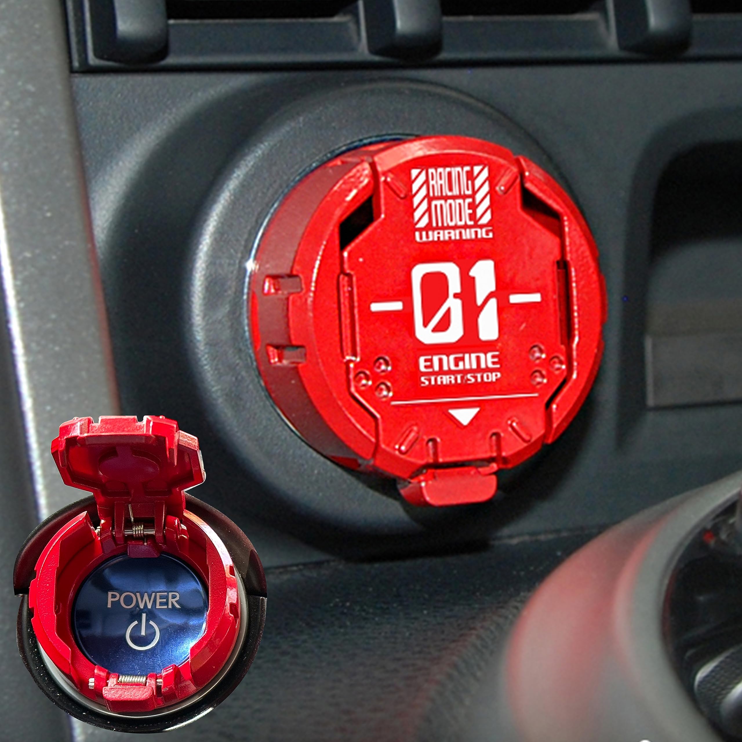 Photo 1 of ???????? | Metal Mecha Push Start Button Cover, Car Engine Start Stop Button Cover Protector, Cool Car Accessories Interior Decor Sticker Decals Motorcycle Key Ignition Switch Cover