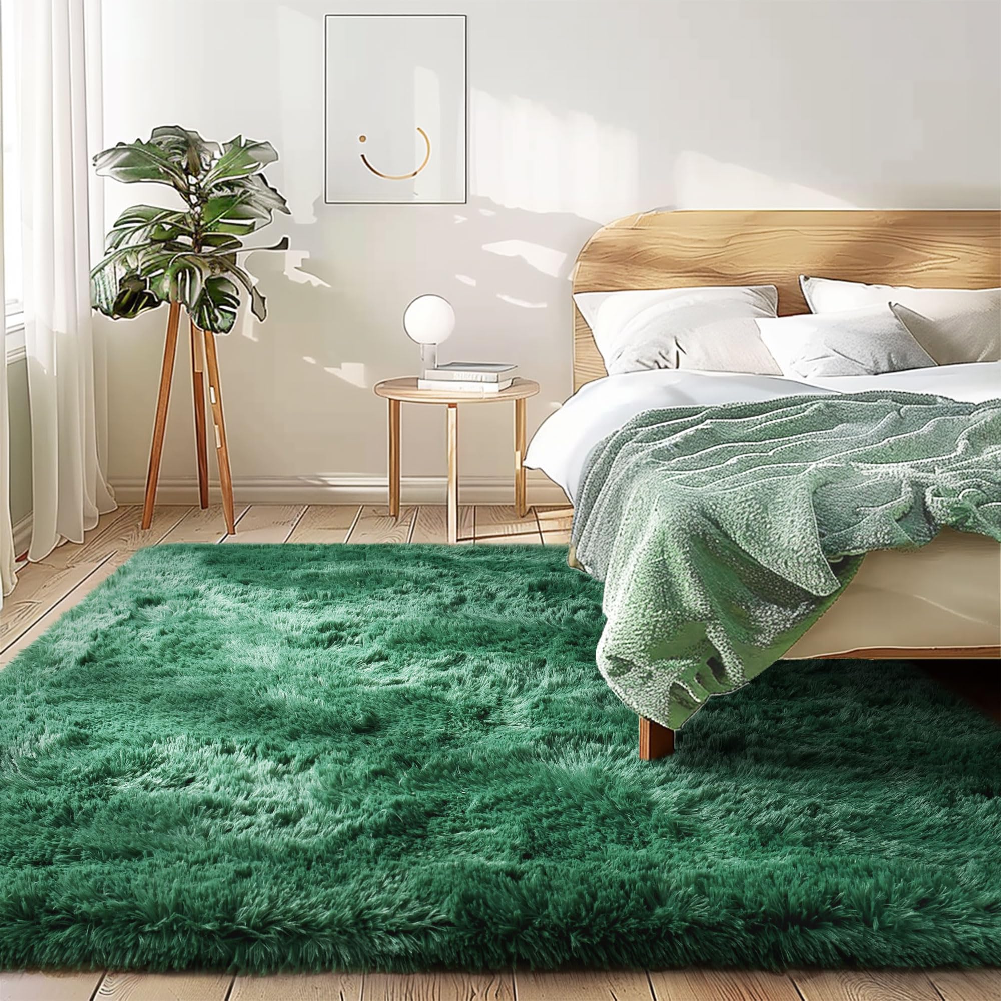 Photo 1 of Awaytail Fluffy Rug Washable 5x7 Feet, Emerald Green Nursery Rug for Baby Girl Play Room Cute Large Rugs for Living Room