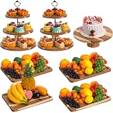 RattanView 7 Pcs Wooden Dessert Display Set 3 Tier Stands Trays, Brown | Rustic Round Pedestal with Serving Trays, Cupcake Tower for Wedding Baby Shower Birthday Tea Party Dessert Table Decor