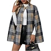 Verdusa Women's Old Money Gingham Plaid Cloak Open Front Poncho Coat Elegant Formal Jacket
