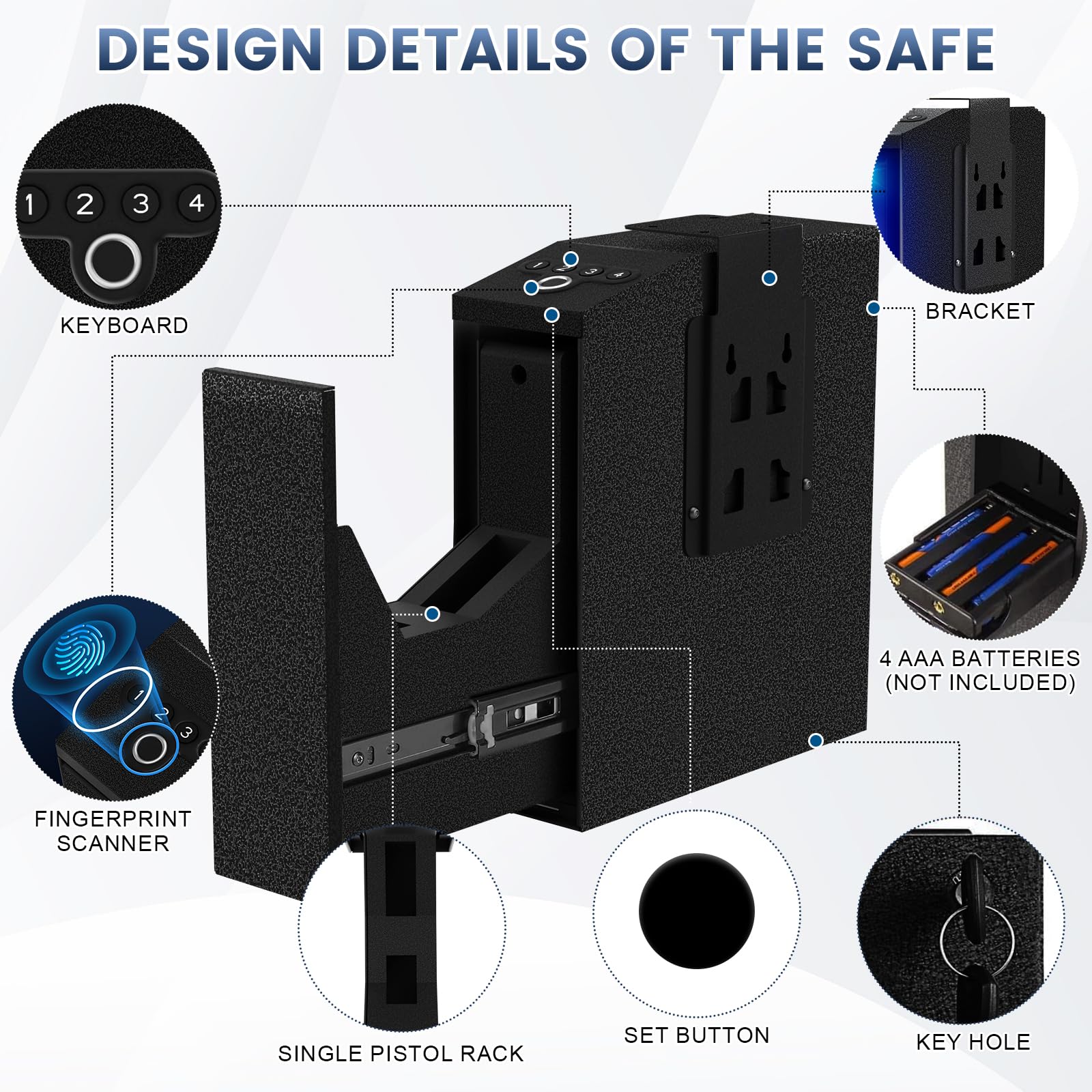 IDMIDM Pistol Safe Upgraded,0.1 Seconds Quick Access Auto Sliding Door Hand Gun Safe for Handgun,with Biometric Fingerprin, PIN Code,Key Access,for Bedside, Desk,Office Safety (Upgraded Pistol Safe)