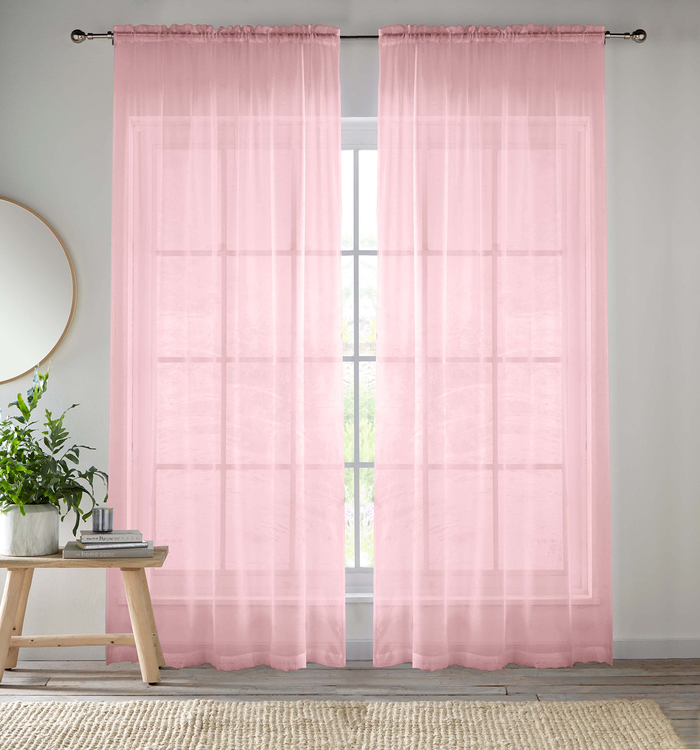 Enhanced Living Pink Voile Curtains for Living Room Panel Pair - 57 Wide x 90 Drop - Plain Woven Slot Top Sheer Curtains (57"x90") 145x229cm