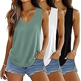 Huukeay 3 Pack Women's Tank Tops V Neck Loose Fit Casual Shirts Flowy Trendy Sleeveless Summer Basic Tee 2026 Fashion