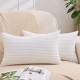 Yosodeko White Lumbar Throw Pillow Covers 12x20 Inch Pack of 2,Soft Corduroy Solid Striped Texture Cushion Covers Pillowcases,Minimalist Modern Home Decor for Sofa Couch Living Room Chair