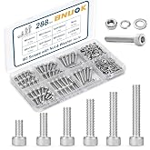 BNUOK 288 PCS M5 Screws Assortment Kit, 304 Stainless Steel M5 Bolts Kit, M5x 8/12/16/20/25/30mm, Hex Socket Head Cap Screws Bolts Nuts Washers Set